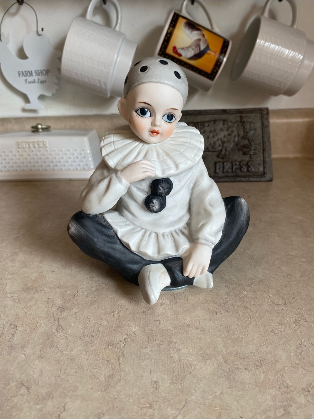 Vintage 80s Mann Porcelain Pierrot Harlequin Music Box Send In The Clowns WORKS